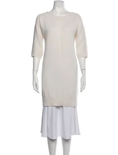 Pre-owned Hermes Cashmere Midi Length Dress In White