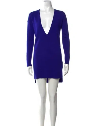 Pre-owned Hermes Cashmere Mini Dress In Blue