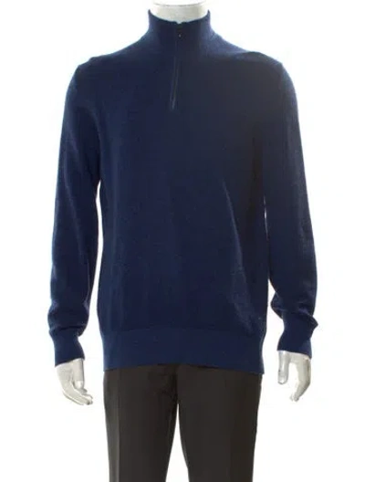 Pre-owned Hermes Cashmere Mock Neck Polo Sweater In Blue