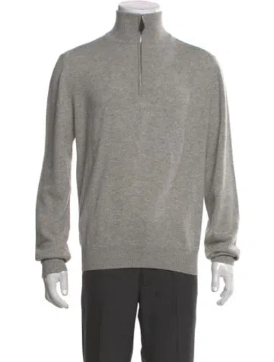 Pre-owned Hermes Cashmere Mock Neck Polo Sweater In Gray