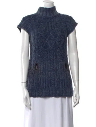 Pre-owned Hermes Cashmere Mock Neck Sweater In Blue