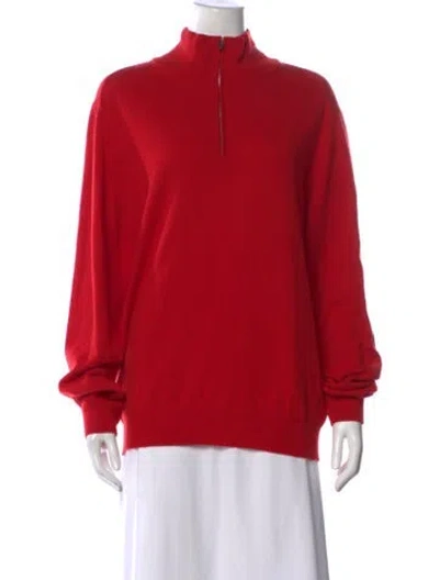 Pre-owned Hermes Cashmere Mock Neck Sweater In Red