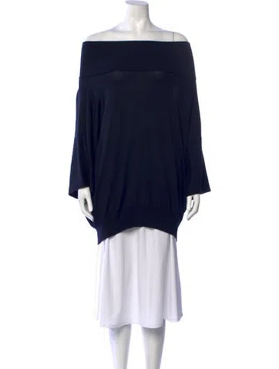 Pre-owned Hermes Cashmere Off-the-shoulder Sweater In Blue