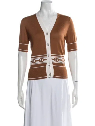 Pre-owned Hermes Cashmere Patterned Sweater In Brown