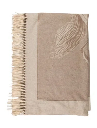 Pre-owned Hermes Cashmere Plaid À Frang Cheval Throw Blanket In Neutrals