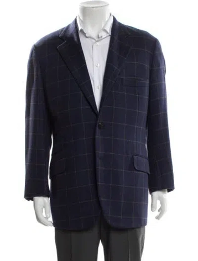 Pre-owned Hermes Cashmere Plaid Print Blazer In Blue