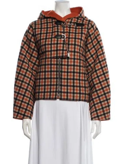 Pre-owned Hermes Cashmere Plaid Print Jacket In Brown