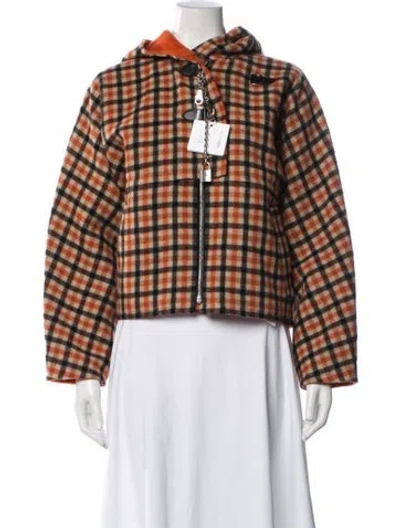 Pre-owned Hermes Cashmere Plaid Print Jacket W/ Tags In Brown
