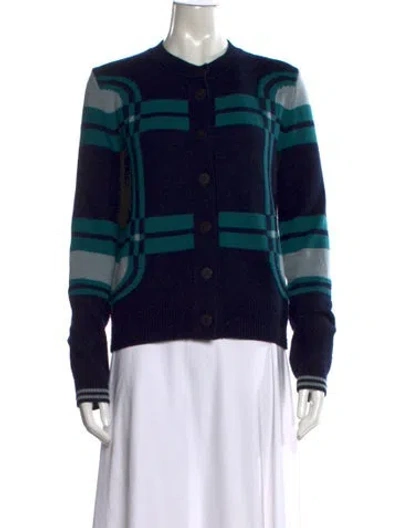 Pre-owned Hermes Cashmere Plaid Print Sweater In Blue