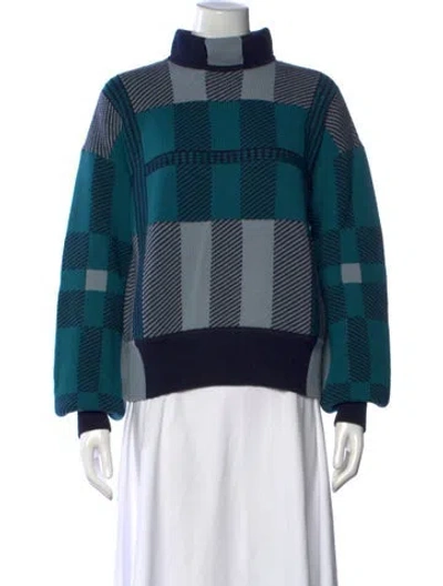 Pre-owned Hermes Cashmere Plaid Print Sweater In Blue