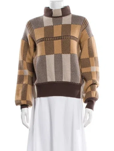 Pre-owned Hermes Cashmere Plaid Print Sweater In Brown