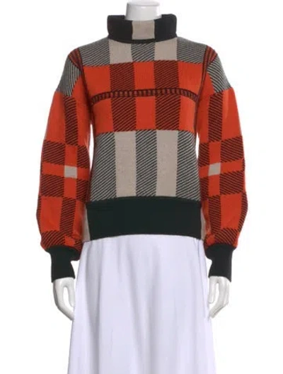 Pre-owned Hermes Cashmere Plaid Print Sweater In Orange