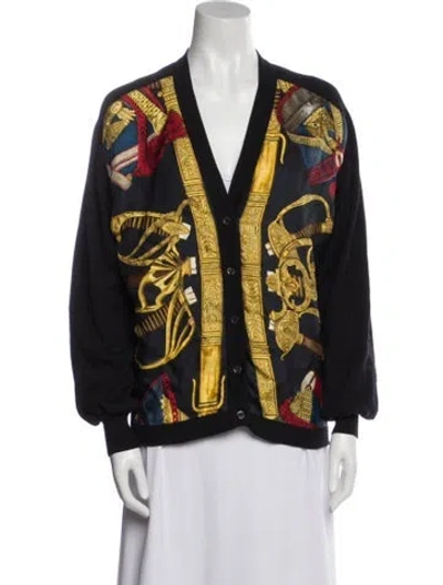 Pre-owned Hermes Cashmere Printed Sweater In Black