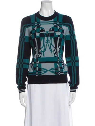 Pre-owned Hermes Cashmere Printed Sweater In Blue
