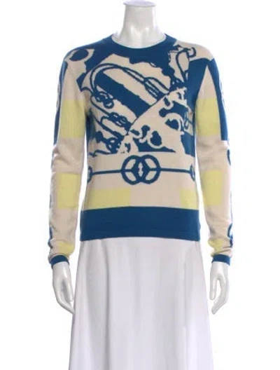 Pre-owned Hermes Cashmere Printed Sweater In Blue