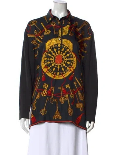 Pre-owned Hermes Cashmere Printed Top In Black