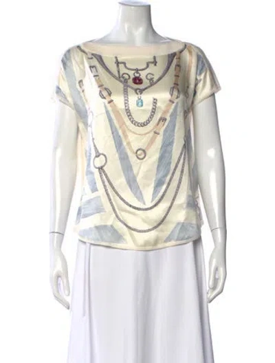Pre-owned Hermes Cashmere Printed Top In Neutral