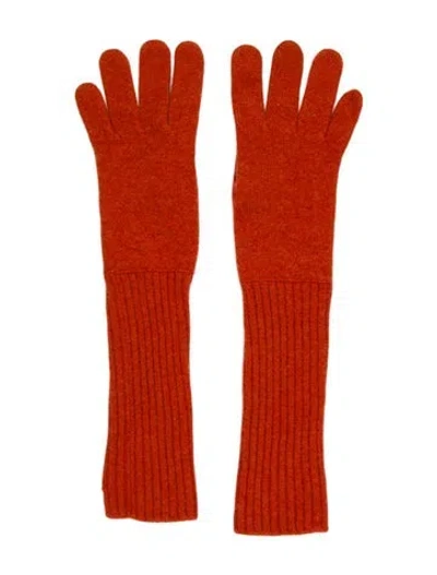 Pre-owned Hermes Cashmere Rib Knit Gloves In Orange