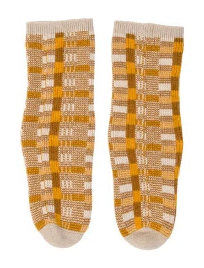 Pre-owned Hermes Cashmere Sherwood Socks In Yellow