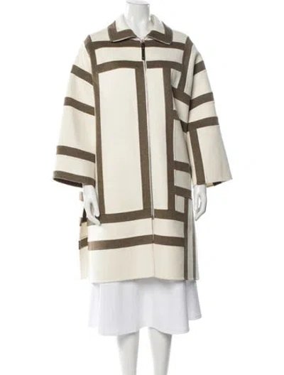 Pre-owned Hermes Cashmere Striped Coat In Brown