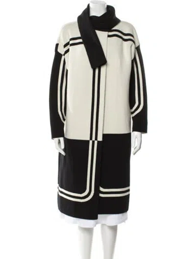 Pre-owned Hermes Cashmere Striped Coat W/ Tags In White