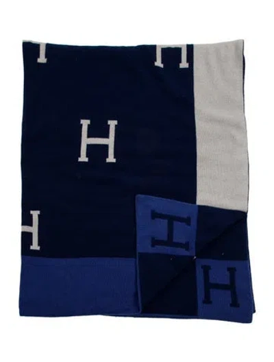 Pre-owned Hermes Cashmere Throw Blanket In Blue