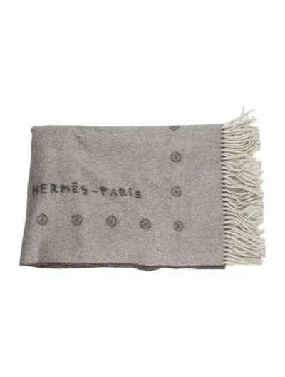 Pre-owned Hermes Cashmere Throw Blanket In Grey