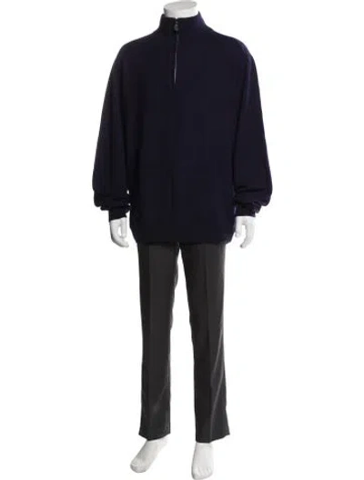 Pre-owned Hermes Cashmere Turtleneck Polo Sweater In Blue