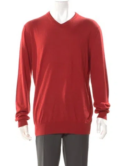 Pre-owned Hermes Cashmere V-neck Pullover In Orange