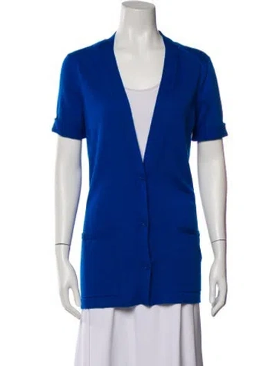 Pre-owned Hermes Cashmere V-neck Sweater In Blue