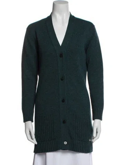 Pre-owned Hermes Cashmere V-neck Sweater In Blue