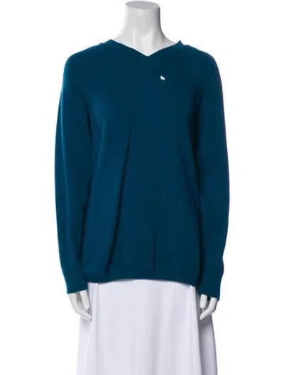 Pre-owned Hermes Cashmere V-neck Sweater In Blue