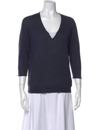 Pre-owned Hermes Cashmere V-neck Sweater In Blue