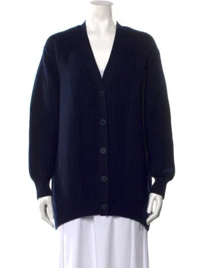 Pre-owned Hermes Cashmere V-neck Sweater In Blue