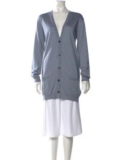 Pre-owned Hermes Cashmere V-neck Sweater In Blue