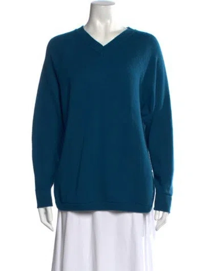 Pre-owned Hermes Cashmere V-neck Sweater In Blue