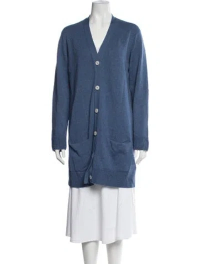 Pre-owned Hermes Cashmere V-neck Sweater In Blue