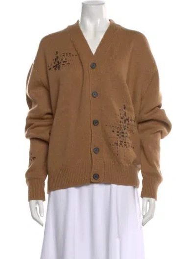 Pre-owned Hermes Cashmere V-neck Sweater In Brown