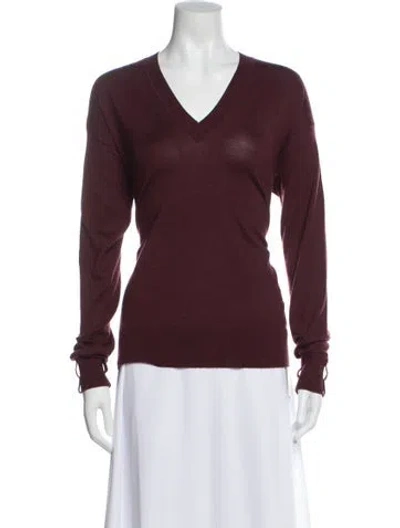 Pre-owned Hermes Cashmere V-neck Sweater In Burgundy