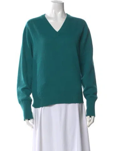 Pre-owned Hermes Cashmere V-neck Sweater In Green