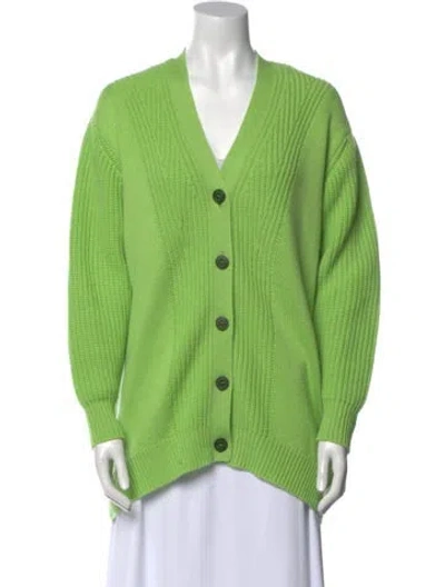 Pre-owned Hermes Cashmere V-neck Sweater In Green