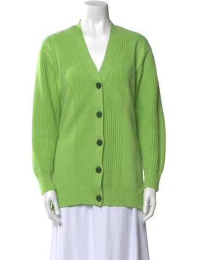 Pre-owned Hermes Cashmere V-neck Sweater In Green