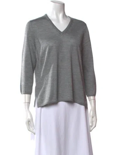Pre-owned Hermes Cashmere V-neck Sweater In Grey