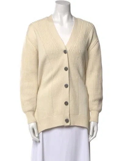 Pre-owned Hermes Cashmere V-neck Sweater In Neutral