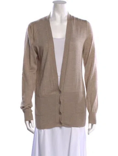 Pre-owned Hermes Cashmere V-neck Sweater In Neutral