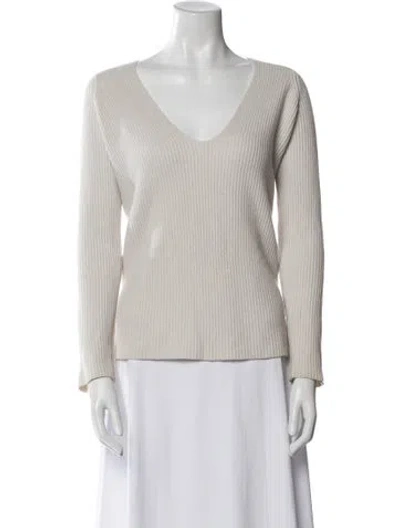 Pre-owned Hermes Cashmere V-neck Sweater In Neutral