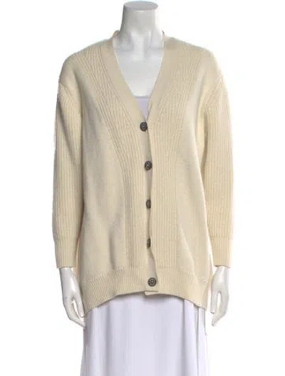 Pre-owned Hermes Cashmere V-neck Sweater In Neutral