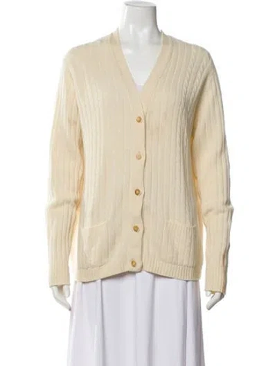 Pre-owned Hermes Cashmere V-neck Sweater In Neutral