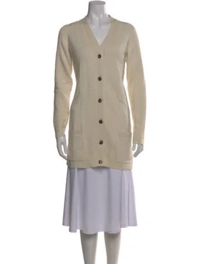 Pre-owned Hermes Cashmere V-neck Sweater In Neutral