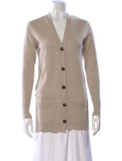 Pre-owned Hermes Cashmere V-neck Sweater In Neutral